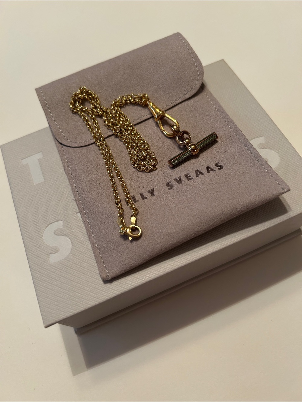 Tilly Sveaas Enameled Gold T Bar Clip Necklace, NIB